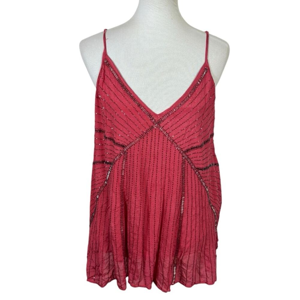 Anthropologie Ranna Beaded Gill Art Deco Melon Strappy Cami Size XS